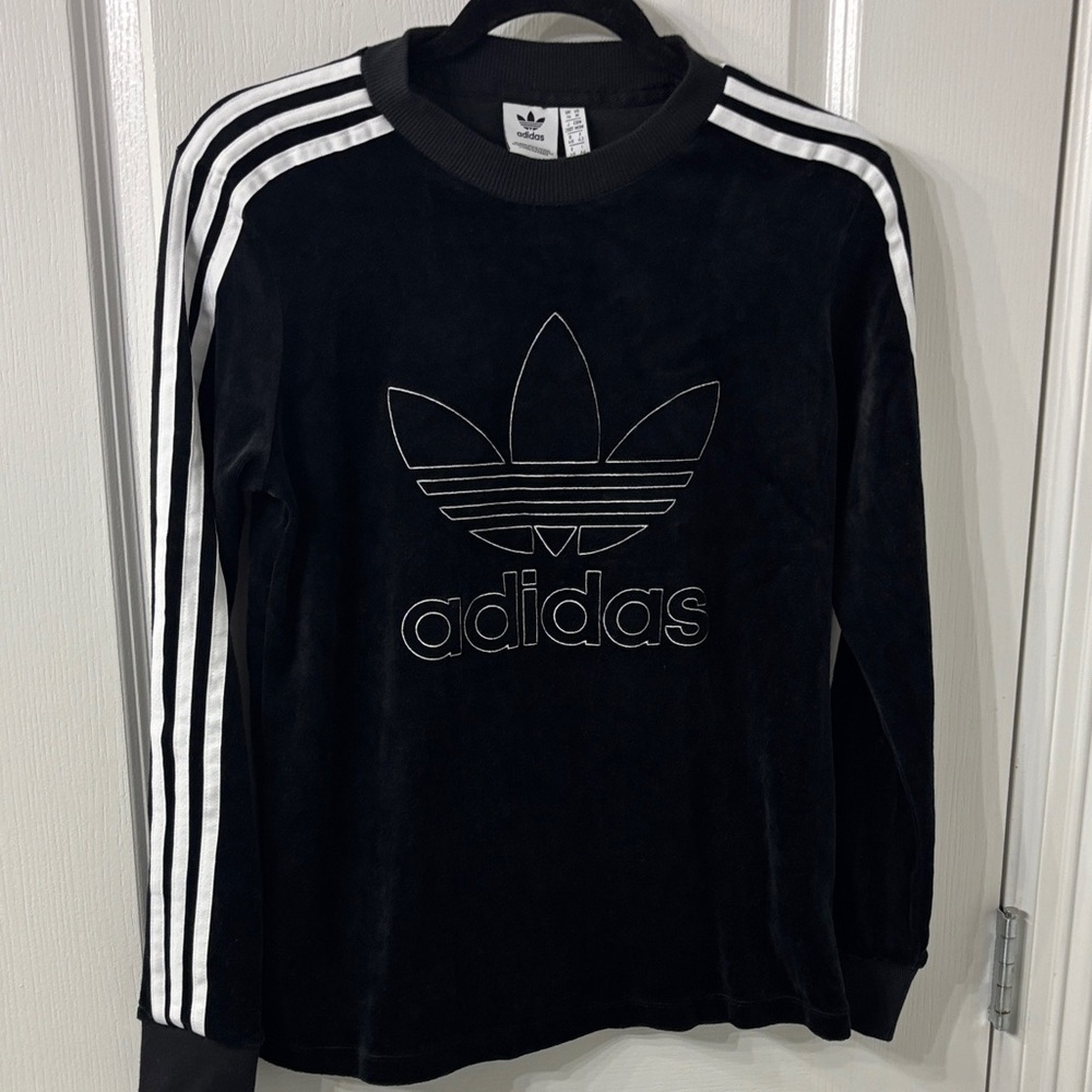 Adidas vintage y2k inspired velvet rare Crewneck with White stripes NWT M